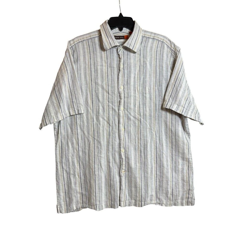 Nyne Neutral Linen Cotton Blend Striped Short Sleeve Button Down Shirt Size XL